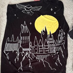 Harry Potter Hogwarts Castle Black Blanket with Yellow Moon and White Line Art